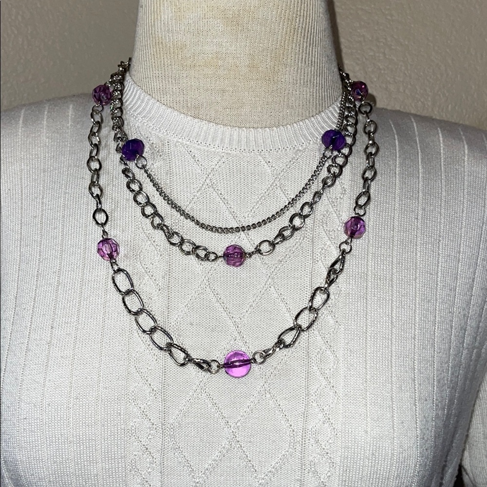 Purple and Silver Layered Necklace c11
